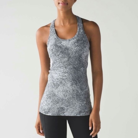 Lululemon Cool Racerback II Luon Spray Jacquard White Black Size 8 - Picture 3 of 11
